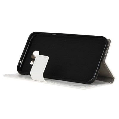 Samsung Galaxy J4+ atvēramais ādas balts maciņš (maks) / Vacins.lv