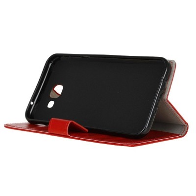 Samsung Galaxy J4+ atvēramais ādas sarkans maciņš (maks) / Vacins.lv