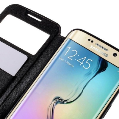 Samsung Galaxy S6 Edge (G925) Roar Noble ādas atvēramais melns futrālis / Vacins.lv