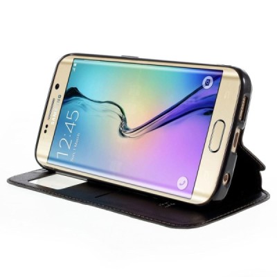 Samsung Galaxy S6 Edge (G925) Roar Noble ādas atvēramais melns futrālis / Vacins.lv