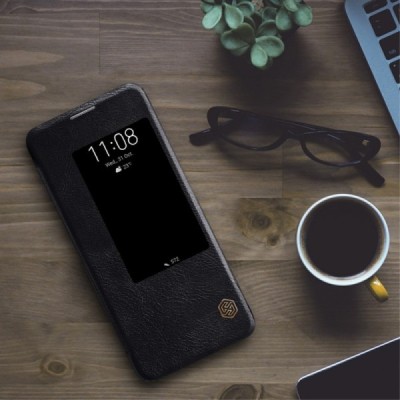 Prabangus „Nillkin“ Qin serijos juodas odinis atverčiamas Huawei Mate 20 Pro dėklas / Priedai.lt