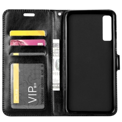 Samsung Galaxy A7 2018 atvēramais ādas melns maciņš, grāmata (maks) / Vacins.lv