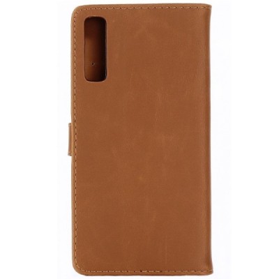 Samsung Galaxy A7 2018 atvēramais ādas gaiši brūns retro maciņš (maks) / Vacins.lv