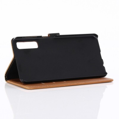 Samsung Galaxy A7 2018 atvēramais ādas gaiši brūns retro maciņš (maks) / Vacins.lv