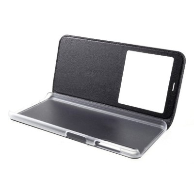 Samsung Galaxy A7 2018 atverčiamas juodas dėklas su langeliu / Priedai.lt