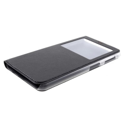 Samsung Galaxy A7 2018 atverčiamas juodas dėklas su langeliu / Priedai.lt