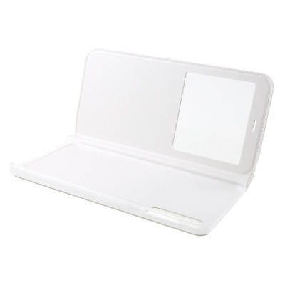 Samsung Galaxy A7 2018 atverčiamas baltas dėklas su langeliu / Priedai.lt