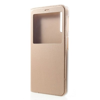 Samsung Galaxy A7 2018 atverčiamas auksinis dėklas su langeliu / Priedai.lt