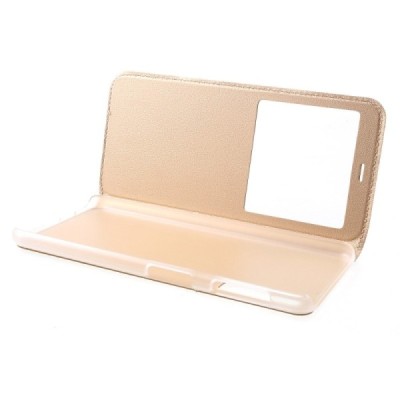 Samsung Galaxy A7 2018 atverčiamas auksinis dėklas su langeliu / Priedai.lt