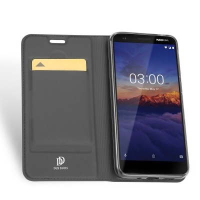 Nokia 3.1 (2018) „Dux Ducis“ Skin sērijas melns ādas atvērams maciņš / Vacins.lv