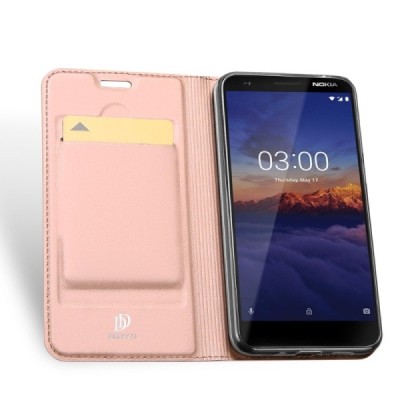 Nokia 3.1 (2018) „Dux Ducis“ Skin sērijas rozs ādas atvērams maciņš / Vacins.lv