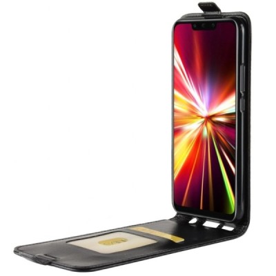 Huawei Mate 20 Lite klasikinis vertikaliai atverčiamas juodas odinis dėklas / Priedai.lt