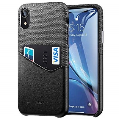 „ESR“ Metro Apple iPhone Xr juodas, pilkas odinis dėklas - nugarėlė su kišenėle kortelėms / Priedai.lt