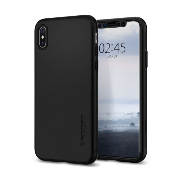„Spigen“ Thin Fit 360 futrālis - melns + ekrāna aizsargstikls (iPhone Xs Max)