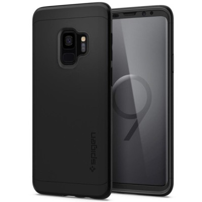 „Spigen“ Thin Fit 360 plastikinis Samsung Galaxy S9 (G960) juodas dėklas - nugarėlė + apsauginis ekrano stiklas / Priedai.lt