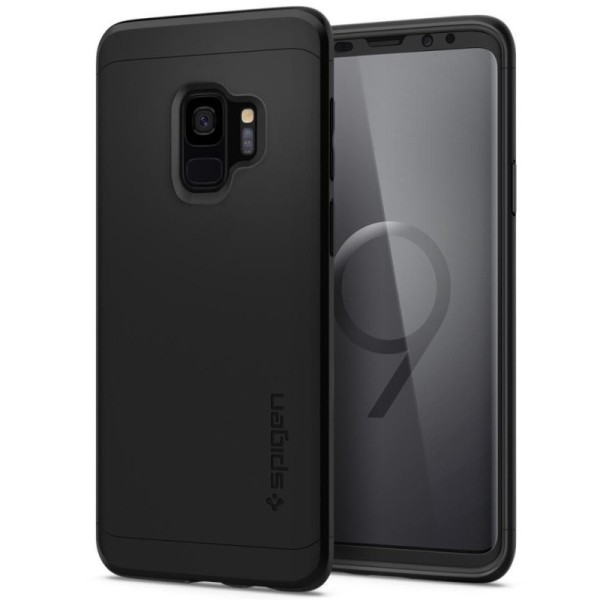„Spigen“ Thin Fit 360 futrālis - melns + ekrāna aizsargstikls (Galaxy S9)
