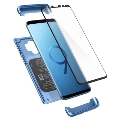 „Spigen“ Thin Fit 360 plastikinis Samsung Galaxy S9 (G960) mėlynas dėklas - nugarėlė + apsauginis ekrano stiklas / Priedai.lt