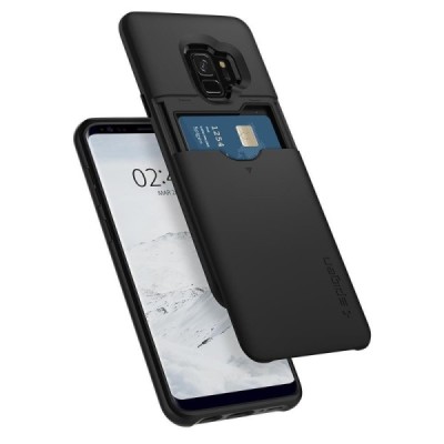 „Spigen“ Slim Armor CS Samsung Galaxy S9 (G960) juodas kieto silikono dėklas / Priedai.lt