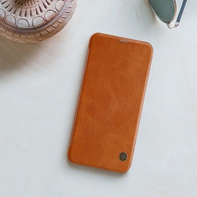 Greznais „Nillkin“ Qin sērijas ādas atvērams brūns Samsung Galaxy J6+ 2018 (J610) maciņš / Vacins.lv