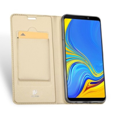 „Dux Ducis“ Skin serijos Samsung Galaxy A9 2018 (A9 Star Pro) auksinis odinis atverčiamas dėklas / Priedai.lt