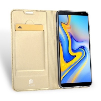 Samsung Galaxy J6+ 2018 (J610) „Dux Ducis“ Skin sērijas zelta ādas atvērams maciņš / Vacins.lv