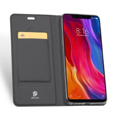 Xiaomi Mi 8 „Dux Ducis“ Skin sērijas melns ādas atvērams maciņš / Vacins.lv