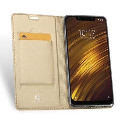 Xiaomi Pocophone F1 „Dux Ducis“ Skin sērijas zelta ādas atvērams maciņš / Vacins.lv