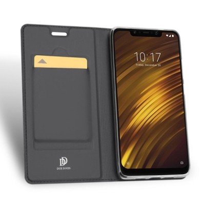 Xiaomi Pocophone F1 „Dux Ducis“ Skin sērijas melns ādas atvērams maciņš / Vacins.lv
