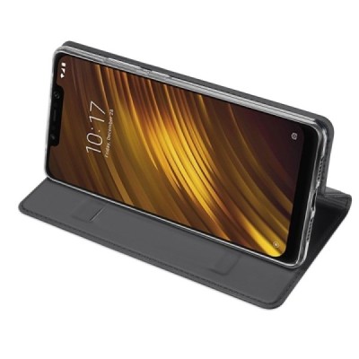 Xiaomi Pocophone F1 „Dux Ducis“ Skin sērijas melns ādas atvērams maciņš / Vacins.lv