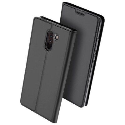 Xiaomi Pocophone F1 „Dux Ducis“ Skin sērijas melns ādas atvērams maciņš / Vacins.lv
