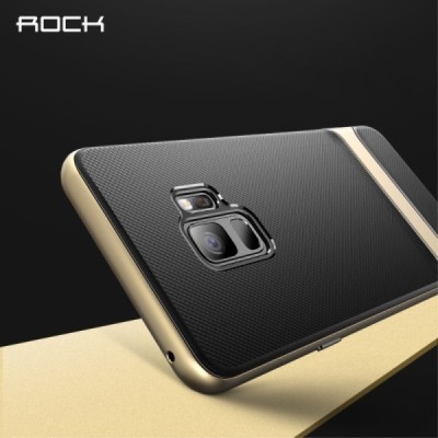 Samsung Galaxy S9 (G960) „Rock“ Royce pastiprinātas aizsardzības melns apmales zeltā krāsā apvalks / Vacins.lv