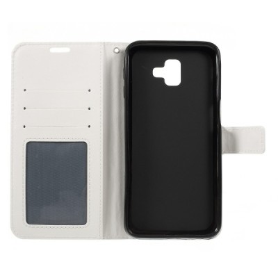 Samsung Galaxy J6+ 2018 (J610) atvēramais ādas balts maciņš (maks) / Vacins.lv