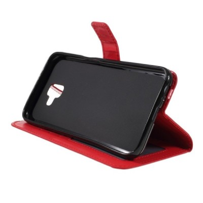 Samsung Galaxy J6+ 2018 (J610) atvēramais ādas sarkans maciņš (maks) / Vacins.lv