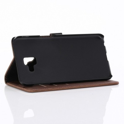 Samsung Galaxy J6+ 2018 (J610) atverčiamas tamsiai rudos spalvos odinis retro dėklas - piniginė / Priedai.lt