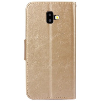 Samsung Galaxy J6+ 2018 (J610) „Diary“ atverčiamas auksinis odinis dėklas - piniginė / Priedai.lt