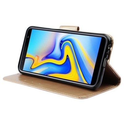 Samsung Galaxy J6+ 2018 (J610) „Diary“ atverčiamas auksinis odinis dėklas - piniginė / Priedai.lt
