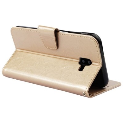 Samsung Galaxy J6+ 2018 (J610) „Diary“ atverčiamas auksinis odinis dėklas - piniginė / Priedai.lt