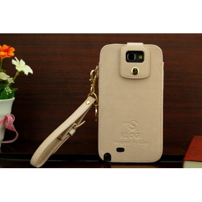 „Klogi” prabangus odinis smėlio spalvos Samsung Galaxy Note 2dėklas / Priedai.lt