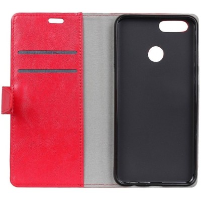 Huawei Honor 7C atverčiamas raudonas odinis dėklas - piniginė / Priedai.lt
