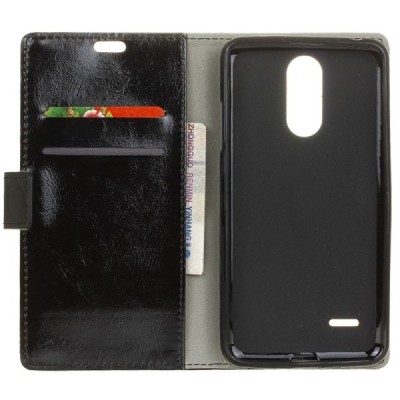 LG K11 2018 (X410EO) atvēramais ādas melns maciņš (maks) / Vacins.lv