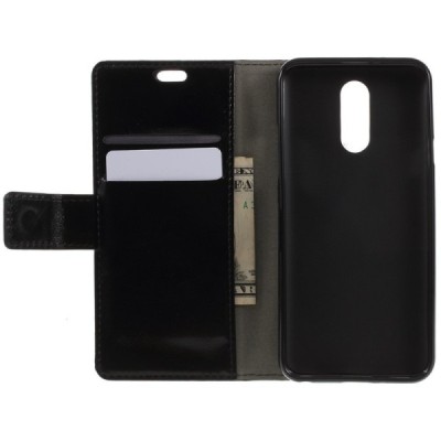 LG Q7 atvēramais ādas melns maciņš (maks) / Vacins.lv