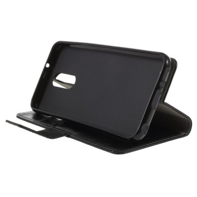 LG Q7 atvēramais ādas melns maciņš (maks) / Vacins.lv