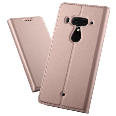 HTC U12 Plus Solīds rozs ādas atvērams maciņš / Vacins.lv