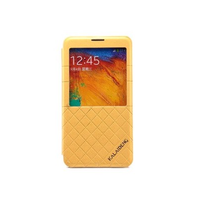 „Kalaideng“ atverčiamas odinis smėlio spalvos S View stiliaus Samsung Galaxy Note 3 N9005 dėklas (dėkliukas) / Priedai.lt