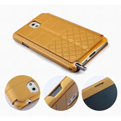 „Kalaideng“ atverčiamas odinis smėlio spalvos S View stiliaus Samsung Galaxy Note 3 N9005 dėklas (dėkliukas) / Priedai.lt