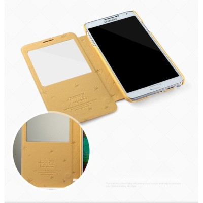 „Kalaideng“ atverčiamas odinis smėlio spalvos S View stiliaus Samsung Galaxy Note 3 N9005 dėklas (dėkliukas) / Priedai.lt