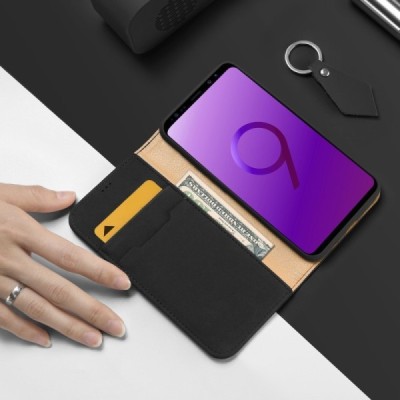 Samsung Galaxy S9 (G960) „Dux Ducis“ Wish sērijas melns ādas atvērams maciņš / Vacins.lv