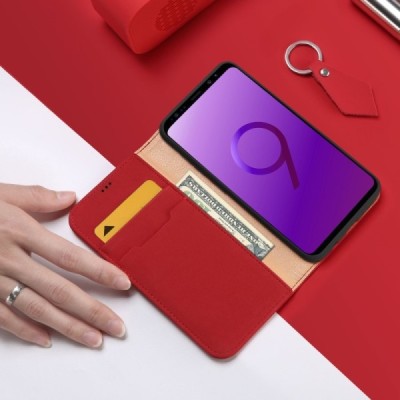 Samsung Galaxy S9 (G960) „Dux Ducis“ Wish sērijas sarkans ādas atvērams maciņš / Vacins.lv