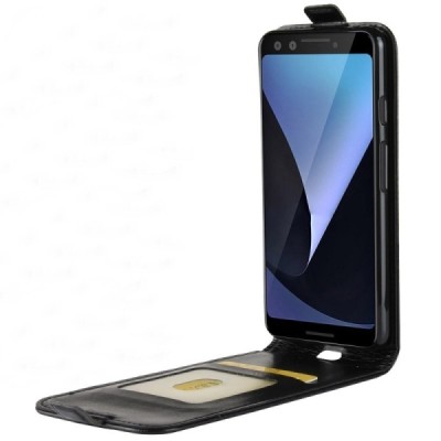 Google Pixel 3 klasikinis vertikaliai atverčiamas juodas odinis dėklas / Priedai.lt