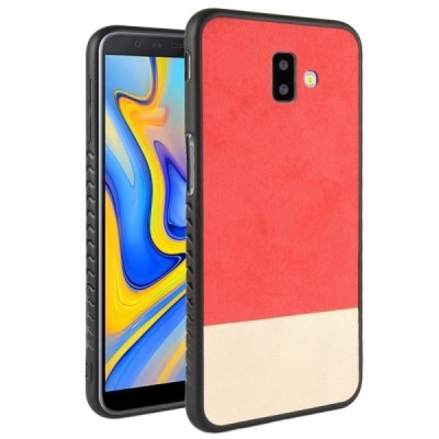 „Bi-Color“ Splicing Samsung Galaxy J6+ 2018 (J610F) raudonas, smėlio spalvos odinis dėklas / Priedai.lt